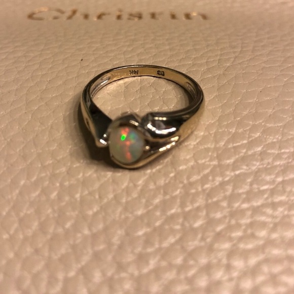 Genuine NATURAL OPAL & Genuine DIAMOND 14k WHITE Gold Size 6 - Picture 6 of 7